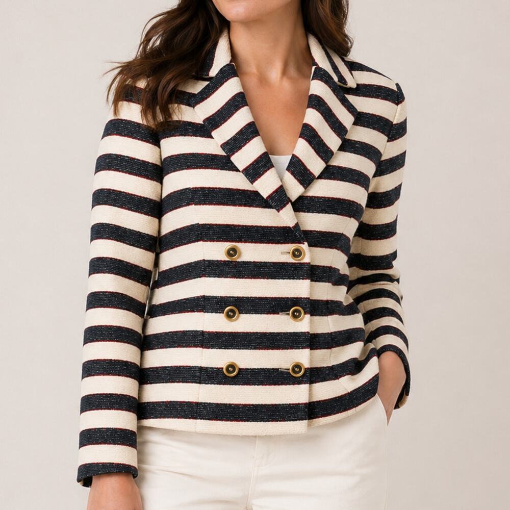 CAbi Cruise Jacket 5094 Navy Cream Red Striped Double Breasted Blazer 6